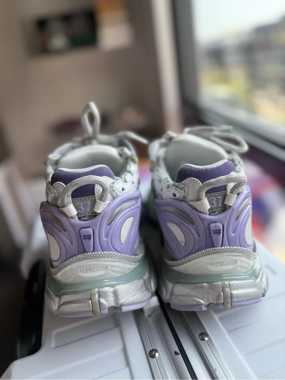 Balenciaga Women’s Trainer Sneakers in White, Purple & Lime SIZE 37